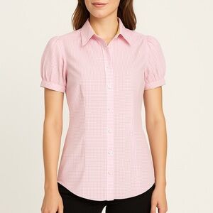 Lilly Pulitzer Pink Gingham Puff Sleeve Button Shirt Women’s 0 Fitted Cotton Top